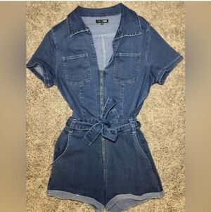 Fashion Nova Blue Denim Short Jumpsuit